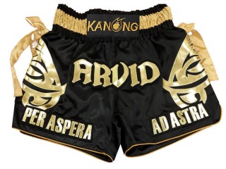 Kanong Custom Black Muay Thai Shorts : KNSCUST-1197